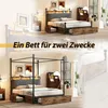 A split image showing two different bedroom setups featuring a bed with storage and a canopy frame. Náhled obrázku produktu