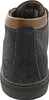 The back view of a dark gray mid-top shoe with a brown leather accent around the collar. Voir les images du produit