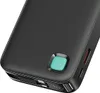 Close-up of a black power bank with a textured surface and a teal button. Náhled obrázku produktu