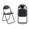 Two views of a black folding chair with dimensions indicated by lines and text. Náhled obrázku produktu