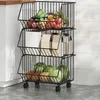 Schwarzer 3-stufiger rollbarer Aufbewahrungskorb mit Produkten und Kartons in einer Küche Náhľad obrázku produktu
