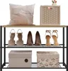 A shoe rack displaying shoes and boxes on different shelves. Produktbild-Vorschau