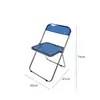 A blue transparent folding chair is shown against a white background with dimensions indicated. Produktbild-Vorschau