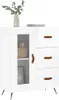 A white sideboard with glass door and drawers, decorated with a vase of greenery and a basket inside the cabinet. Náhľad obrázku produktu