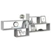 A modern, gray wall shelf unit with various compartments, displaying decorative items like vases, books, framed pictures, and a clock. Náhled obrázku produktu