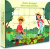 An advent calendar with a gardening theme, featuring illustrations of people gardening and vegetables. Produktbild-Vorschau