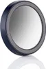 A close-up view of a round mirror with a navy blue frame and a gray inner rim, placed on a white reflective surface. Anteprima dell’immagine prodotto