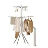 A white drying rack with clothes hanging on it, set against a white background. Produktbild-Vorschau