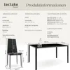 A diagram showing the dimensions of a dining table and chairs, with product information text above. Náhled obrázku produktu
