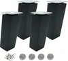 Four black furniture legs with silver tops are arranged in a group on a white background. A small pile of screws and four felt pads are also visible at the bottom. Produktbild-Vorschau