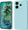 A light blue phone case is shown from the front and back, with the front displaying a phone screen with a clock and date. Produktbild-Vorschau
