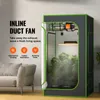 A grow tent with an inline duct fan and plants inside, next to a couch. Podgląd zdjęcia produktu