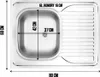 A top-down view of a stainless steel sink with dimensions indicated by overlaid text and arrows. Produktbild-Vorschau