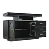 A black sideboard with three drawers and two doors, one of which is open, is shown against a white background. Náhled obrázku produktu