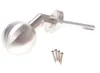 A stainless steel door handle with a spherical knob and a rectangular spindle, along with four screws, is displayed against a white background. Produktbild-Vorschau