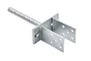 A metal post anchor with a rebar-like extension and two U-shaped brackets with multiple holes. Produktbild-Vorschau