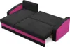 A black and pink sofa bed is shown from a slightly elevated angle against a white background. Produktbild-Vorschau
