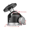 A close-up studio shot of a black and silver ball head tripod adapter against a white background. Produktbild-Vorschau