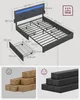 A diagram showing the dimensions of a bed frame, accompanied by images of wood planks and black blocks. Náhled obrázku produktu