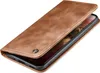 A brown leather flip case for a smartphone is shown on a white background. Produktbild-Vorschau