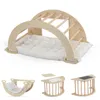 A collage of a wooden climbing toy set for children, showing different configurations and accessories. Podgląd zdjęcia produktu
