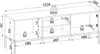 A technical drawing of a TV stand with dimensions and weights indicated. Náhled obrázku produktu