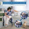 A woman is transferring from a wheelchair to a couch, with close-up insets showing how to remove armrests. Anteprima dell’immagine prodotto