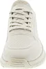 A close-up, front-facing view of a white Skechers sneaker. Voir les images du produit