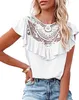 ASKSA Damen Spitze Bluse Tops Sommer Elegant Tunika Rüschen Produktbild-Vorschau 2