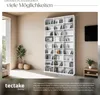 A white bookshelf filled with books and CDs in a bright room. Produktbild-Vorschau