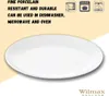A white plate is shown on a light yellow and white background, with text describing its features and icons indicating its usability. Anteprima dell’immagine prodotto