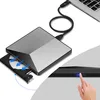 A close-up view of a Zenwire Aluminium USB3.0 DVD drive connected to a laptop, with a CD being inserted. Produktbild-Vorschau