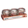 Three glass jars with lids and clamps are displayed in a cardboard package. Produktbild-Vorschau