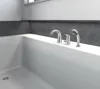 A close-up view of a modern bathtub faucet and showerhead set installed on the edge of a white bathtub. Podgląd zdjęcia produktu