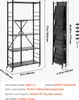 A diagram showing a black metal shelving unit, both assembled and folded, with dimensions and load capacity information. Produktbild-Vorschau