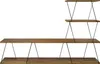 A multi-tiered wooden shelf unit with black metal supports, presented against a white background. Produktbild-Vorschau