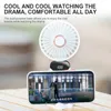 A white handheld fan is attached to a smartphone displaying a video. Produktbild-Vorschau