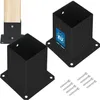 Two black metal post bases and one wooden post are shown against a white background. Several screws are also visible. Anteprima dell’immagine prodotto