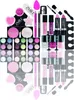 A collage of various makeup and nail polish products arranged in a circular pattern. Produktbild-Vorschau