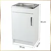 A white kitchen cabinet with a sink and a silver handle, shown with dimensions indicated. Náhľad obrázku produktu