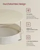 A close-up view of a round coffee table with a fabric basket underneath, highlighting its design features. Produktbild-Vorschau
