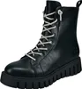 A black leather lace-up boot with silver, rhinestone-embellished laces and a thick platform sole, presented against a white background. Anteprima dell’immagine prodotto