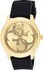 A close-up studio shot of a gold Guess watch with a black band. Podgląd zdjęcia produktu