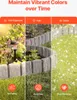 Three panels showing garden edging in different weather conditions: sun, rain, and snow, with text highlighting durability features. Anteprima dell’immagine prodotto