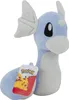 A plush toy of the Pokemon character Dratini is shown against a white background. A product tag with the Pokemon logo and Pikachu is attached to the toy. Voir les images du produit
