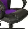 A close-up view of the seat and armrest of a black and purple racing-style office chair. Produktbild-Vorschau