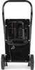The back of a black dehumidifier with wheels and a handle, showing its internal components and power cord. Produktbild-Vorschau