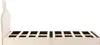 A side view of a bed frame with a headboard and wooden slats. Produktbild-Vorschau