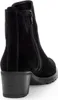 A close-up, rear-facing view of a black suede ankle boot with a zipper. Produktbild-Vorschau