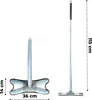 A flat mop with a bucket system, shown in two views: one folded and one extended, with dimensions indicated. Produktbild-Vorschau